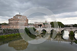 Castle Sant Angelo and Ponte Sant Angelo with its Angel Statues - Rome, Italy