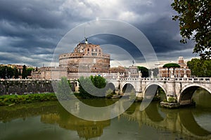 Castle Sant Angelo and Ponte Sant Angelo with its Angel Statues - Rome, Italy