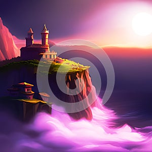 Castle on the sea fantasy depiction