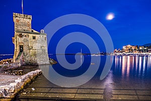 Castle on the Sea in Rapallo by night