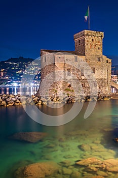 Castle on the Sea in Rapallo by night