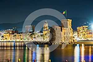 Castle on the Sea in Rapallo by night