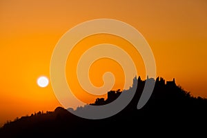 Castle silhouette at sundown