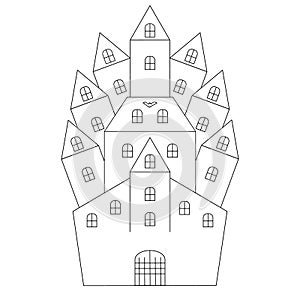 Castle. Sketch. Residence of Count Dracula. Vector illustration. Coloring book for children. Halloween. Isolated.