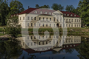 Castle with small pond and tree around in West Bohemia in summer