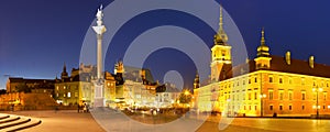 Castle Square in Warsaw, Poland at night