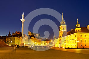 Castle Square in Warsaw, Poland at night