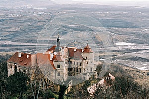 Castle standing close to a huge coal mine