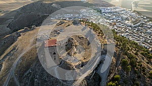 the castle of the star in the municipality of Teba as seen from a drone at sunset, Andalusia