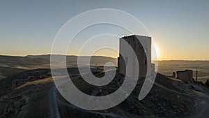 the castle of the star in the municipality of Teba as seen from a drone at sunset, Andalusia