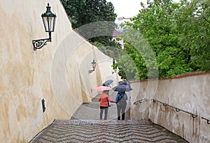 The castle steps in the city of Prague. Prague Castle images. Beautiful place in Prague.