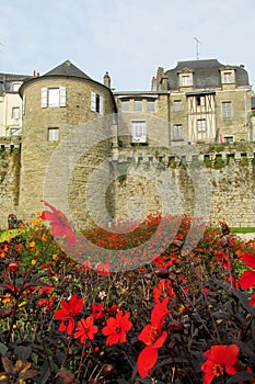 Castle stone wall and tower in France