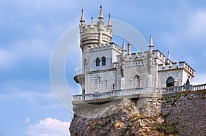 Castle Swallow`s Nest in Crimea against the blue sky, close-up