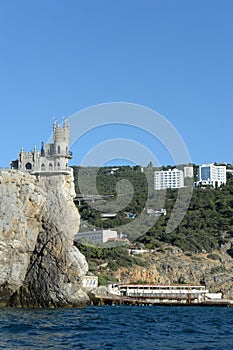 Castle Swallow\'s Nest on a rock at Black Sea, Crimea. It is a symbol and tourist attraction of Crimea