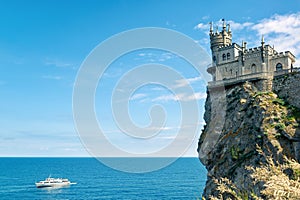 Castle Swallow`s Nest on rock top in Crimea