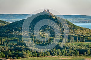 Castle of Szigliget aerial view in summer. Hungary, Europe