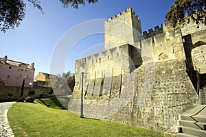 The castle of sÃ£o Jorge Lisbon Portugal the mighty fortress, the Royal residence archaeology the moat