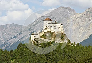 The castle Tarasp in the Swiss Alps.