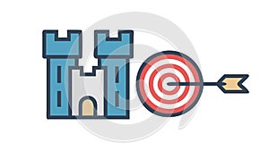 Castle Target Icon with Arrow, vector design Generative AI
