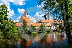 Castle Telc across pond. UNESCO World Heritage Site. South Moravia, Czech Republic