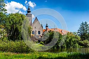 Castle Telc across pond. UNESCO World Heritage Site. South Moravia, Czech Republic