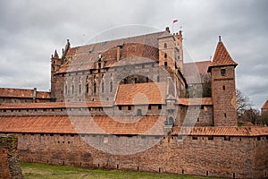 The Castle of the Teutonic Order in Malbork in the Pomerania region, Poland. This is the largest castle in the world