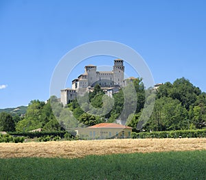 Castle of Torrechiara Italy and vineyard