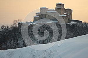 Castle of Torrechiara under the snow photo