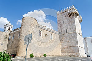 Castle with tower built with marble in the medieval town of Estremoz, Alentejo. Portugal