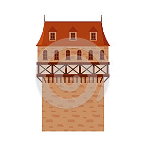 Castle Tower, Element of Medieval Stone Fortress or Stronghold Vector Illustration