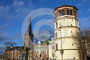 Castle Tower and St. Lambertus Church in Dusseldorf