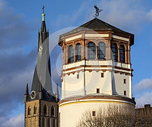 Castle Tower and St. Lambertus Church in Dusseldorf