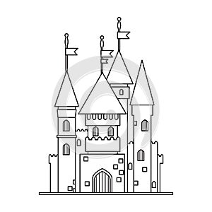 Castle tower vector outline icon. Vector illustration castle tower on white background. Isolated outline illustration