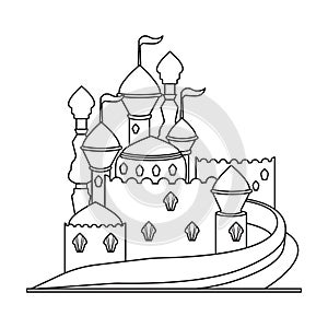 Castle tower vector outline icon. Vector illustration castle tower on white background. Isolated outline illustration
