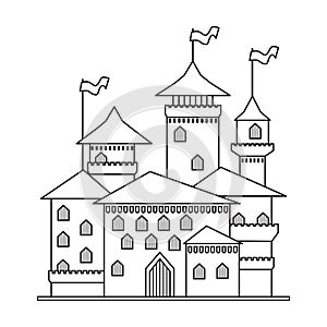 Castle tower vector outline icon. Vector illustration castle tower on white background. Isolated outline illustration