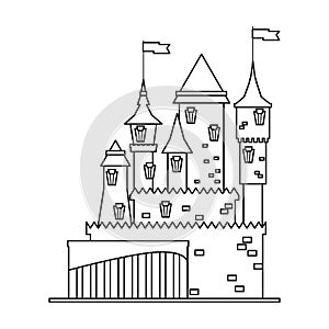 Castle tower vector outline icon. Vector illustration castle tower on white background. Isolated outline illustration