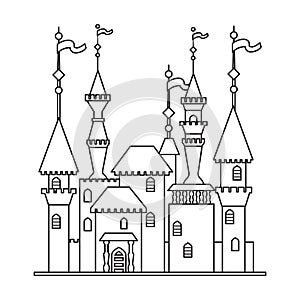 Castle tower vector outline icon. Vector illustration castle tower on white background. Isolated outline illustration