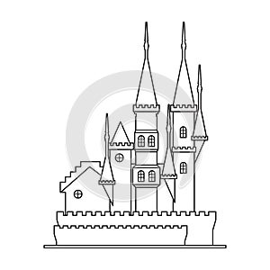 Castle tower vector outline icon. Vector illustration castle tower on white background. Isolated outline illustration