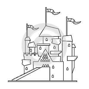 Castle tower vector outline icon. Vector illustration castle tower on white background. Isolated outline illustration