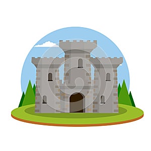 Castle with towers and walls. Defense construction