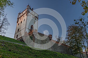 Castle in town Hradec nad Moravici in autumn color evening photo