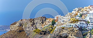 The castle and town of Oia on the edge of the Caldera in Santorini