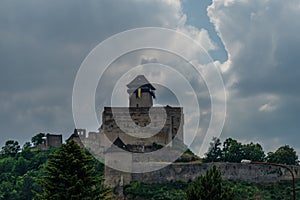 Castle in Trencin town in Slovakia in summer cloudy day