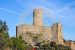 Castle of Ursino mount, Noli, Savona, Italy.