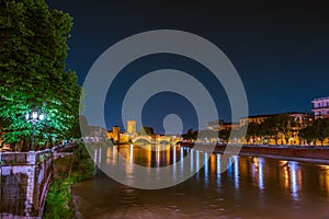 Castle Vecchio at summer night in Verona, Italy