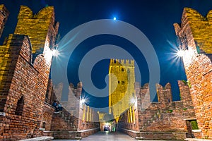 Castle Vecchio at summer night in Verona, Italy