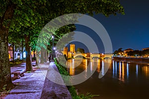 Castle Vecchio at summer night in Verona, Italy