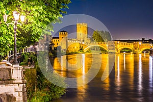 Castle Vecchio at summer night in Verona, Italy