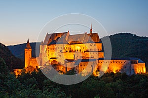 Castle Vianden in the evening in Luxembourg.