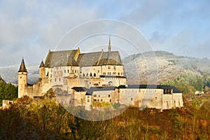 Castle of Vianden in Luxembourg in winter landscape